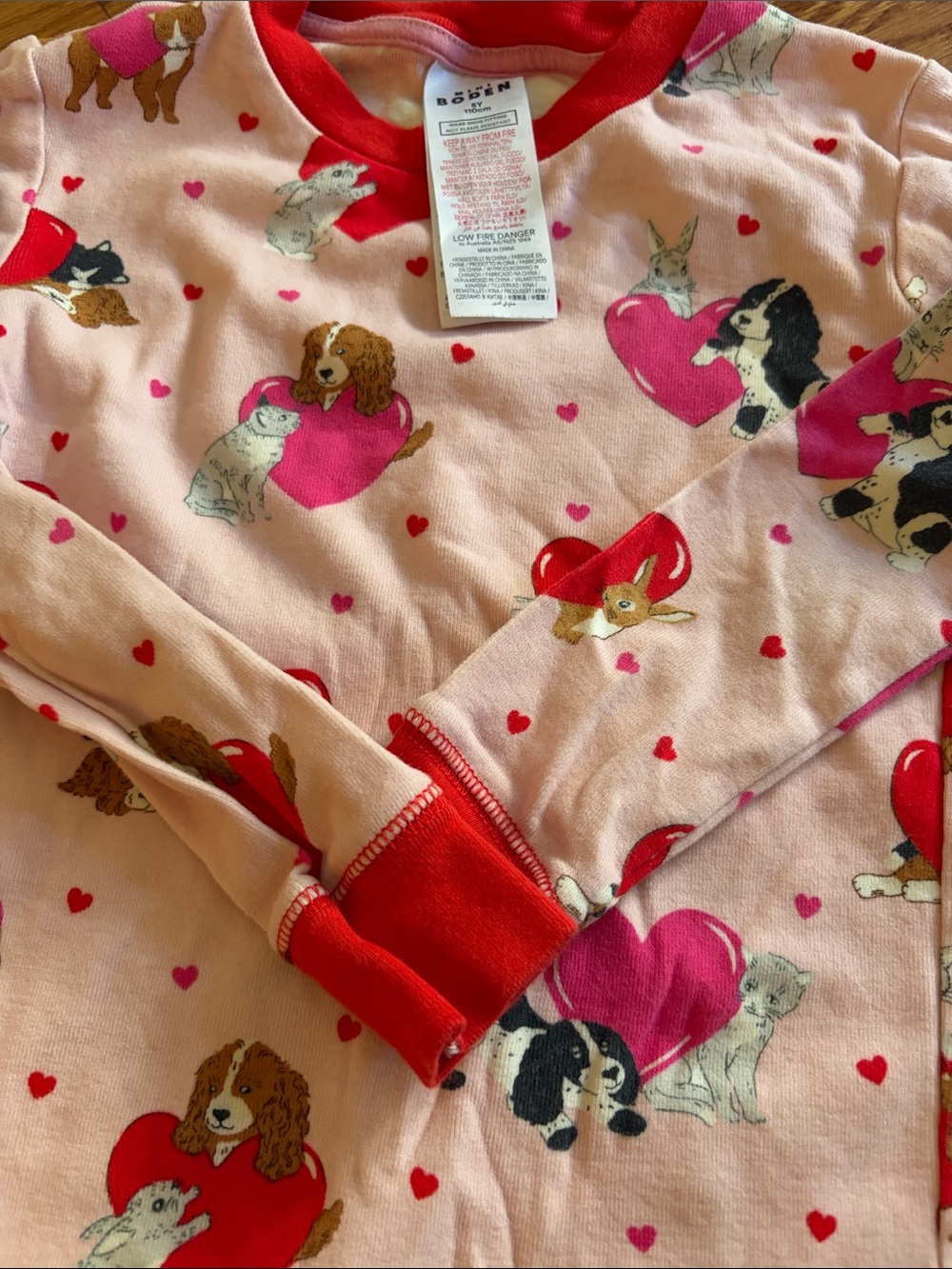 Mini Boden Pink and Red Heart Pajama Top